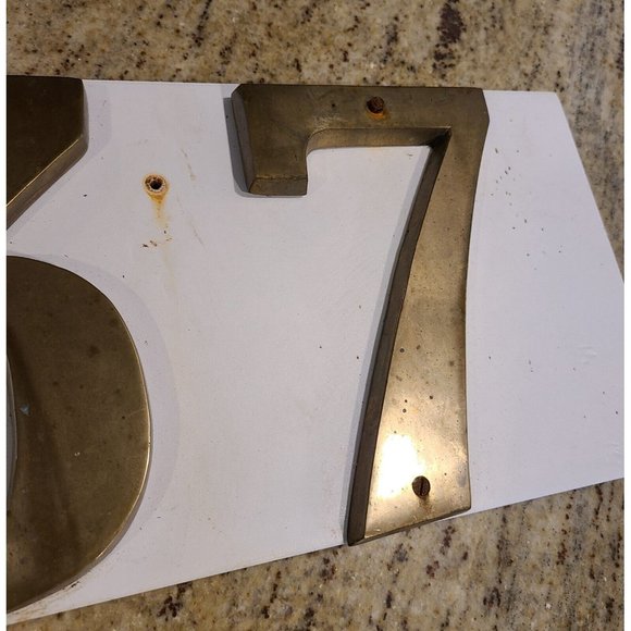 White Sign w/ Brass? Numbers 37. House Door  Plaque Rectangle 7.5x15" - Picture 3 of 7